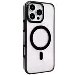 Fuchsia İphone 16 Pro Uyumlu Gleam Şeffaf Siyah Pc Sert Kablosuz Şarj Özellikli Kılıf