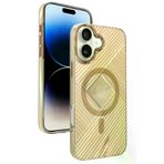 Fuchsia İphone 16 Uyumlu Stella Gold Pc Sert Kablosuz Şarj Özellikli Kılıf