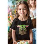 Fuddy Moda Baby Yoda Baskılı Çocuk Tişört, Unisex Star Wars Baskılı Bebek T-Shirt - 3 - 4 Yaş - Siyah