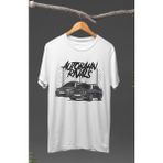 Fuddy Moda Gri Bmw E30 Baskılı T-Shirt, Araba Yarış Temalı Baskılı Tişört - Beyaz - 4XL