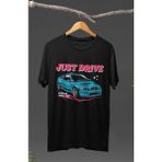 Fuddy Moda Just Drive Bmw E46 Baskılı T-Shirt, Araba Yarış Temalı Baskılı Tişört - Siyah - 2XL