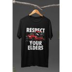 Fuddy Moda Kırmızı Bmw Baskılı T-Shirt, Araba Yarış Temalı Baskılı Tişört - Siyah - 4XL