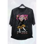 Fuddy Moda Oversize Anya Forger Spy x Family Baskılı Yıkamalı T-Shirt, Unisex Anime Baskılı Vintage Tişört - XL - Siyah