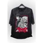 Fuddy Moda Oversize Berserk ve Griffith Baskılı Yıkamalı Tişört, Unisex Anime Baskılı Eskitme T-Shirt - 2XL - Siyah