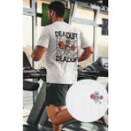 Fuddy Moda Oversize Deadlift Sırt Baskılı Tişört, Unisex Gym Fitness Temalı T-Shirt - Beyaz