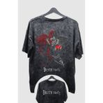 Fuddy Moda Oversize Death Note Sırt Baskılı Yıkamalı T-Shirt, Unisex Anime Baskılı Vintage Tişört - Siyah