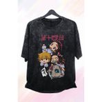Fuddy Moda Oversize Demon Slayer Karakterleri Baskılı Yıkamalı T-Shirt, Unisex Anime Baskılı Vintage Tişört - 2XL - Siyah