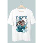 Fuddy Moda Oversize Demon Slayer Tanjiro V3 Baskılı T-Shirt, Unisex Anime Baskılı Tişört - Beyaz - 4XL