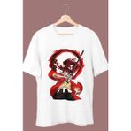 Fuddy Moda Oversize Demon Slayer Yoriichi Tsugikuni Baskılı T-Shirt, Unisex Anime Baskılı Tişört - Beyaz - 3XL