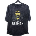 Fuddy Moda Oversize I'm Batman Baskılı Yıkamalı T-Shirt, Unisex Dc Comics Baskılı Vintage Tişört - Siyah