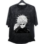 Fuddy Moda Oversize Jjk Gojo Satoru Ex2 Baskılı Yıkamalı T-Shirt, Unisex Anime Baskılı Vintage Tişört - 3XL - Siyah