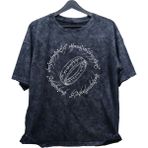 Fuddy Moda Oversize Lord Od Rings Baskılı Yıkamalı T-Shirt, Unisex Yüzüklerin Efendisi Baskılı Vintage Tişört - Siyah