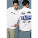 Fuddy Moda Oversize Mavi Gtr 34 Nissan Skyline Sırt Baskılı Tişört, Erkek-Kadın Araba Temalı Couple T-Shirt - Beyaz - 4XL