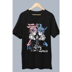 Fuddy Moda Oversize Re:zero Version2 Baskılı T-Shirt, Unisex Anime Baskılı Tişört - Siyah - XS