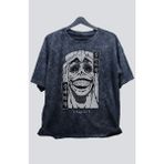 Fuddy Moda Oversize Solo Leveling Heykel Baskılı Yıkamalı T-Shirt, Unisex Anime Baskılı Vintage Tişört - 4XL - Siyah