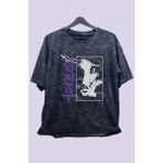 Fuddy Moda Oversize Solo Leveling Manga Baskılı Yıkamalı T-Shirt, Unisex Anime Baskılı Vintage Tişört - 3XL - Siyah