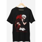 Fuddy Moda Oversize Tokyo Ghoul Baskılı T-Shirt, Unisex Anime Baskılı Tişört - Siyah