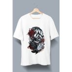 Fuddy Moda Oversize Tokyo Ghoul Kaneki Ken Baskılı T-Shirt, Unisex Anime Baskılı Tişört - Beyaz - 3XL