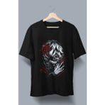 Fuddy Moda Oversize Tokyo Ghoul Kaneki Ken Baskılı T-Shirt, Unisex Anime Baskılı Tişört - Siyah - 2XL