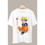 Fuddy Moda Oversize Uzumaki Naruto Baskılı T-Shirt, Unisex Anime Baskılı Tişört - Beyaz - 2XL