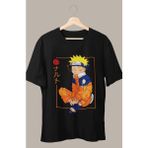 Fuddy Moda Oversize Uzumaki Naruto Baskılı T-Shirt, Unisex Anime Baskılı Tişört - Siyah - XL