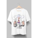 Fuddy Moda Oversize Version 7 Luffy Gear 5 Siyah Tişört, Erkek-Kadın Anime Baskılı Siyah T-Shirt - 3XL - Beyaz