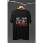Fuddy Moda Red Black Bmw E30 Baskılı T-Shirt, Araba Yarış Temalı Baskılı Tişört - Siyah