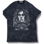 Fuddy Moda Unisex Alice Cooper Baskılı Yıkamalı Tişört, Oversize Rock-Metal Baskılı Vintage T-Shirt - XL - Siyah