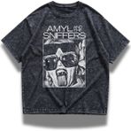 Fuddy Moda Unisex Amyl And The Sniffers Baskılı Yıkamalı Tişört, Oversize Rock Band Temalı Vintage T-Shirt - Siyah