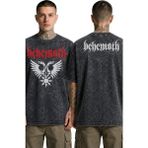 Fuddy Moda Unisex Behemoth Ense Baskılı Yıkamalı Tişört, Oversize Rock Metal Band Temalı Vintage Tshirt - Siyah
