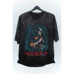 Fuddy Moda Unisex Berserk Green Baskılı Yıkamalı Tişört, Oversize Anime Baskılı Vintage T-Shirt - Siyah