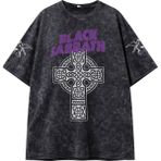 Fuddy Moda Unisex Black Sabbath Kol Baskılı Yıkamalı T-Shirt, Oversize Rock Band Temalı Vintage Tişört - Siyah - XL