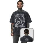 Fuddy Moda Unisex Black Sabbath Xlv Ense Baskılı Yıkamalı T-Shirt, Oversize Rock Band Temalı Vintage Tişört - Siyah - 2XL