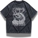 Fuddy Moda Unisex Black Sabbath Yazılı Yıkamalı T-Shirt, Oversize Rock Band Temalı Vintage Tişört - Siyah - 3XL