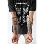 Fuddy Moda Unisex Cat Metallica Baskılı Tişört, Oversize Rock Band Temalı Bisiklet Yaka T-Shirt - Siyah - XL