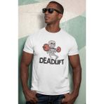 Fuddy Moda Unisex Deadlift Yazılı Tişört, Oversize Fitness Gym Temalı T-Shirt - Beyaz