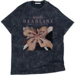 Fuddy Moda Unisex Deadline World Tour Baskılı Yıkamalı T-Shirt, Oversize Blackpink Kpop Temalı Vintage Tişört - Siyah - XS
