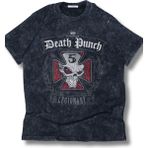 Fuddy Moda Unisex Five Finger Death Punch Baskılı Yıkamalı Tişört,oversize Rock-Metal Baskılı Vintage T-Shirt - XL - Siyah