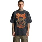 Fuddy Moda Unisex Ghost Baskılı Yıkamalı Tişört, Oversize Rock Metal Band Temalı Vintage Tshirt - Siyah
