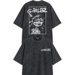 Fuddy Moda Unisex Gorillaz Gitarist Noodle Sırt Baskılı Yıkamalı Tişört, Oversize Rock Band Temalı Tshirt - Siyah - XS
