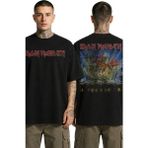 Fuddy Moda Unisex Iron Maiden Vintage Flag Sırt Baskılı Tişört, Oversize Rock Band Temalı Tshirt - Siyah