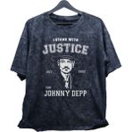 Fuddy Moda Unisex Johnny Depp Baskılı Yıkamalı T-Shirt, Oversize Est 2022 Baskılı Eskitme Tişört - 3XL - Siyah