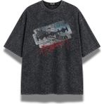 Fuddy Moda Unisex Judas Priest Baskılı Yıkamalı Tişört, Oversize Rock Metal Band Temalı Vintage Tshirt - Siyah