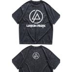 Fuddy Moda Unisex Linkin Park Ense Baskılı Yıkamalı Tişört, Oversize Rock Band Temalı Vintage Tshirt - Siyah - XL
