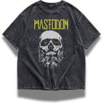 Fuddy Moda Unisex Mastodon Baskılı Yıkamalı Tişört, Oversize Rock Metal Band Temalı Vintage Tshirt - Siyah - XL