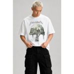 Fuddy Moda Unisex Metallica Disposable Heroes Baskılı Tişört, Oversize Rock Band Temalı Bisiklet Yaka Tshirt - Beyaz - XL