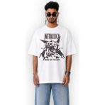 Fuddy Moda Unisex Metallica Hero Of The Day Baskılı Tişört, Oversize Rock Band Temalı Bisiklet Yaka Tshirt - Beyaz - 2XL