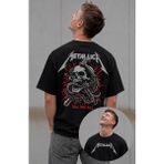 Fuddy Moda Unisex Metallica Kill' Em All Sırt Baskılı Tişört, Oversize Rock Band Temalı Bisiklet Yaka Tshirt - Siyah