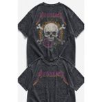 Fuddy Moda Unisex Metallica Purple Rose Sırt Baskılı Yıkamalı Tişört, Oversize Rock Band Temalı Vintage Tshirt - Siyah