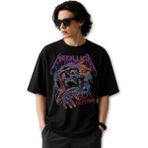 Fuddy Moda Unisex Metallica Ride The Light Baskılı Bisiklet Yaka Tişört, Oversize Rock Band Temalı Tshirt - Siyah